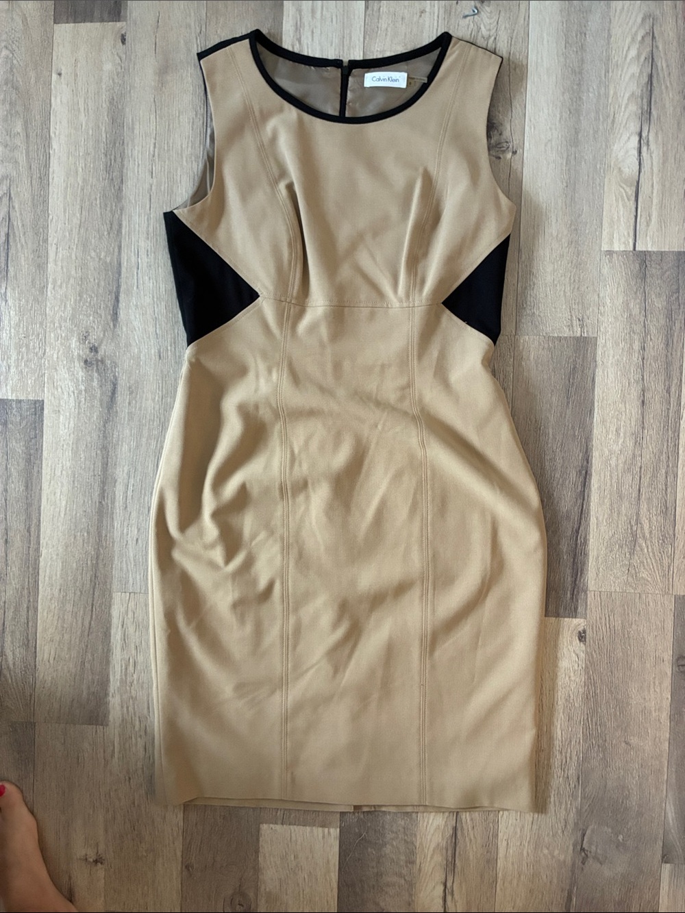Calvin Klein Camel and Black Asymmetrical Sheath Dress